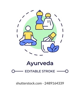 Ayurveda multi color concept icon. Natural healing, herbal remedies. Alternative therapy. Round shape line illustration. Abstract idea. Graphic design. Easy to use in infographic, presentation