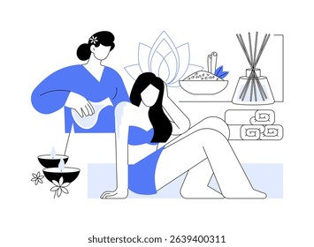 Ayurveda retreat isolated cartoon vector illustrations. Young woman in Ayurveda retreat, health care, concept tour in the wellness hotel, holistic body healing system vector cartoon.