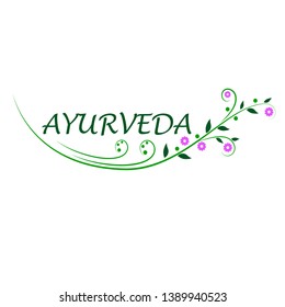 Ayurveda text. Simple flat vector illustration isolated on white. Poster, banner, web design.