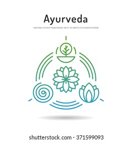 Ayurveda vector illustration icon vata, pitta, kapha. Ayurvedic body types. Ayurvedic infographic. Healthy lifestyle. Harmony with nature. Alternative medicine