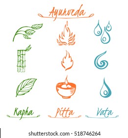 Ayurveda vector illustration. Vata, pitta, kapha doshas.Harmony with nature.