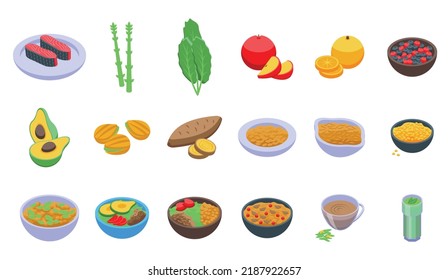 Ayurvedic diet icons set isometric vector. Food eating. Holistic cooking