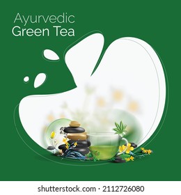 Ayurvedic Green Tea Concept. Vector Illustration.