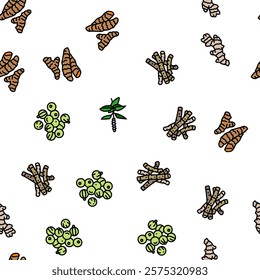 ayurvedic herbs medicine health vector seamless pattern thin line illustration