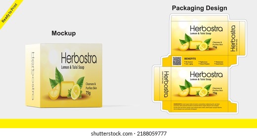 Ayurvedic Lemon Soap Cosmetic Packaging design and illustration Vector