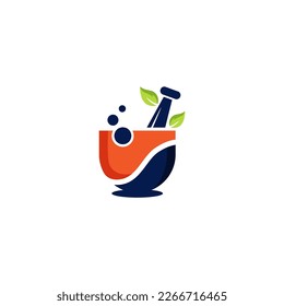 Ayurvedic Medicine Destroyer. Mortar and pestle with AYURVEDA text. alternative medicine logo.