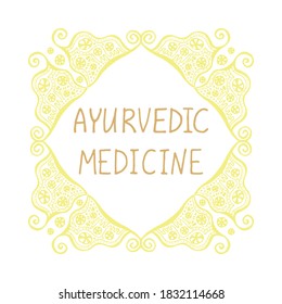 Ayurvedic medicine. Herbal treatment, traditional medicine. Suitable for packaging, web designs, advertising products, label. Isolated hand drawn linear pattern. Stock vector