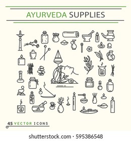 Ayurvedic supplies icons. EPS 10 Isolated objects