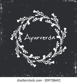 Ayurverda hand-sketched herbal vector frame (template). Useful for ads, signboards, packaging, menu design, interior decorating and other design.