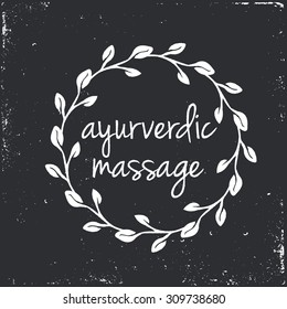 Ayurverdic massage hand-sketched herbal vector frame (template). Useful for ads, signboards, packaging, menu design, interior decorating and other design.