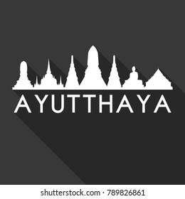 Ayutthaya Thailand Asia Flat Icon Skyline Silhouette Design City Vector Art Famous Buildings.