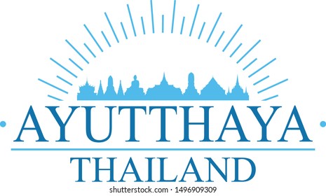 Ayutthaya Thailand City. Banner Design. City Skyline. Silhouette Vector. Famous Monuments.