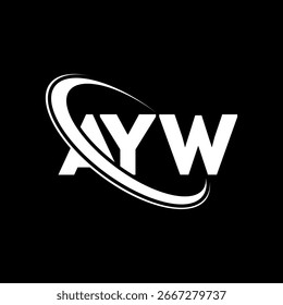 Logotipo da AYW. Projeto do logotipo da letra AYW. Logotipo inicial AYW vinculado com círculo e monograma maiúsculo. AYW tipografia para tecnologia, negócios e marca imobiliária.