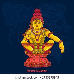 Ayyappa, Hindu mythology god vector illustration