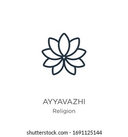 Ayyavazhi icon. Thin linear ayyavazhi outline icon isolated on white background from religion collection. Line vector sign, symbol for web and mobile