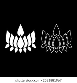 Ayyavazhi lotus carrying Naman symbol set icon white color vector illustration image solid fill outline contour line thin flat style