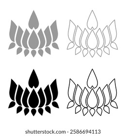 Ayyavazhi lotus carrying Naman symbol set icon grey black color vector illustration image solid fill outline contour line thin flat style