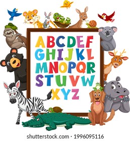 A-Z Alphabet board with wild animals illustration
