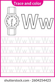 A-Z Alphabet Trace and Color Worksheets - Dotted Line Letter Formation Practice - Printable Handwriting and Coloring Sheets for Preschool, Kindergarten, Homeschool - Teacher Resources (Vector)