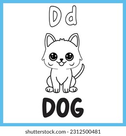 A-Z Alphabet Tracing And Coloring Pages. Letter D For Dog Kids Activity English Word Learning Vector Illustration Coloring Pages For Coloring Book