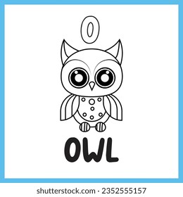 A-Z Alphabet Tracing And English Workout Coloring Pages. Letter O For Owl. Kids Activity English Word Learning Vector Illustration Coloring Pages For Coloring Book