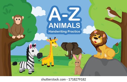 A-Z Animal Hand Writing Practice Book Cover, Trace Letter Book Cover