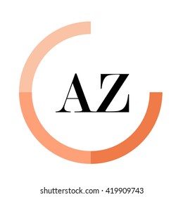 AZ black letters , modern type of font , tree orange colors , simply alphabet like design identity