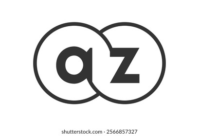 AZ business company emblem with outline rounds and letters a z. Logo template of two merged circles for brand identity, logotype. Vector Infinity symbol  and technology sign.