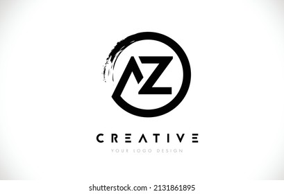 AZ Circular Letter Logo with Circle Brush Design and White Background.