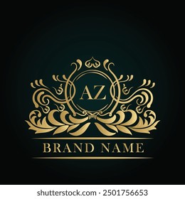 Logotipo de la letra dorada de AZ. Logotipo de AZ emblema inicial del ornamento de lujo. Plantilla de oro para cafetería, bares, boutiques, invitaciones. Logotipo para negocios. Elementos de Antiguas. 