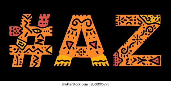 AZ Hashtag. Multicolored bright isolate curves doodle letters. Hashtag #AZ is abbreviation for the US American state Arizona for social network, web resources, mobile apps.