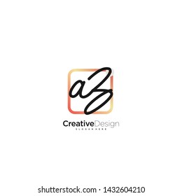AZ initial handwriting with color logo icon template vector.