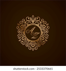 AZ initial letter logo with ornament heart shape