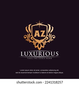 AZ initial letter luxury ornament gold monogram logo template vector.