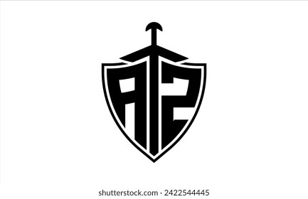 AZ initial letter shield icon gaming logo design vector. batman, sports logo, monogram, shield, war game, symbol, playing logo, abstract, fighting, typography, icon, minimal, premier league, club logo