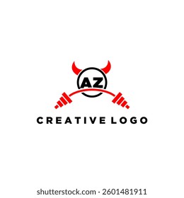 AZ initial monogram for fitnes or gym logo with devil style design