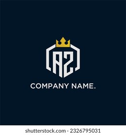 AZ initial monogram logo design for hexagon style  crown elegant image