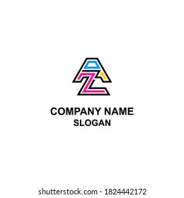 AZ letter initial logo in CMYK color profile, A and Z letter in cyan magenta yellow and black.