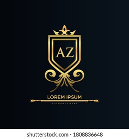 AZ Letter Initial with Royal Template.elegant with crown logo vector, Creative Lettering Logo Vector Illustration.	