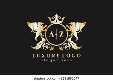 AZ Letter Lion Royal Luxury Logo template in vector art for Restaurant, Royalty, Boutique, Cafe, Hotel, Heraldic, Jewelry, Fashion and other vector illustration.