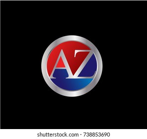 AZ Letter logo Design in a circle. Blue Red and silver colored





