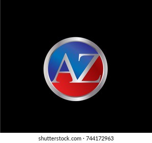 AZ Letter logo Design in a circle. Blue Red and silver colored

