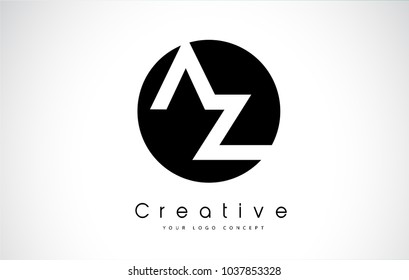 AZ Letter Logo Design inside a Black Circle. Creative Lettering Logo Vector Illustration.