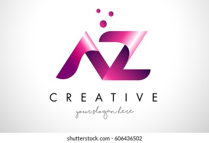 AZ Letter Logo Design Template with Purple Colors and Dots