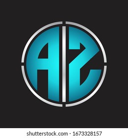 AZ Logotipo inicial con plantilla de diseño de corte de línea circular en colores azules