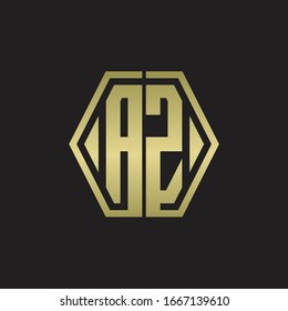 AZ Logo monogram with hexagon line rounded design template with gold colors