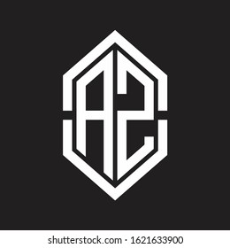 AZ Logo monogram with hexagon shape and outline slice style with black and white