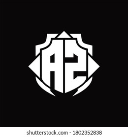 AZ logo monogram with shield line and 3 arrows shape design template on black background