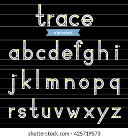  A-Z lowercase trace alphabet design for learning handwriting with dark background. Vector Illustration.
