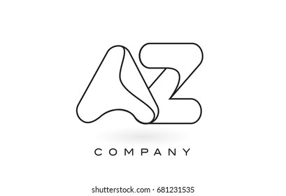Logotipo de la letra del monograma de AZ con el contorno negro fino del contorno del monograma. Moderna Ilustración vectorial de diseño de letras de moda.